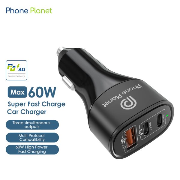 60W Dual C + USB Car Charger