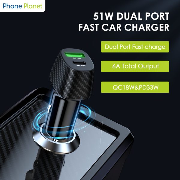 51W Type C+ USB Car Charger