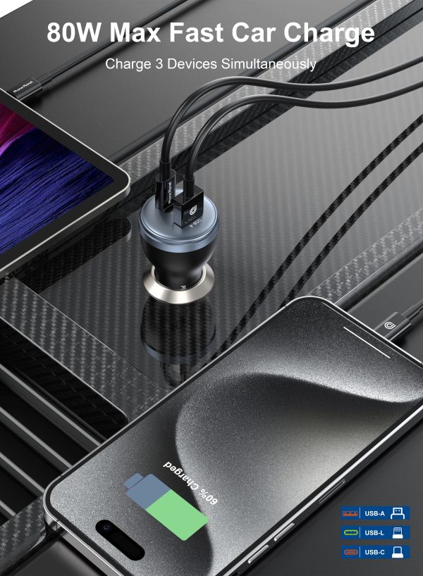 Car fast  Charger - USB-L+1C+1A Port