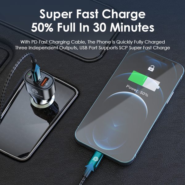 60W Dual C + USB Car Charger