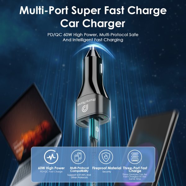 60W Dual C + USB Car Charger